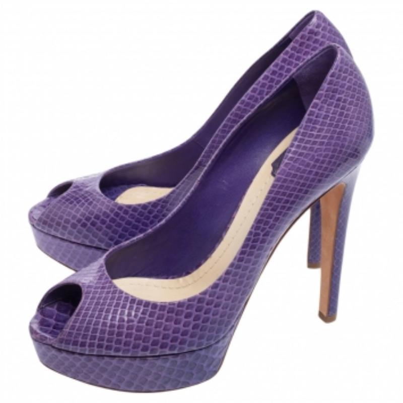 De las mujeres Bombas de plataforma Dior Purple Python Peep Toe Miss Dior Talla 41 en venta