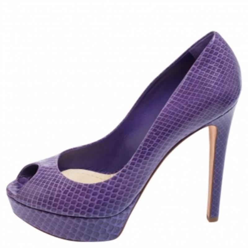 Bombas de plataforma Dior Purple Python Peep Toe Miss Dior Talla 41 en venta 1