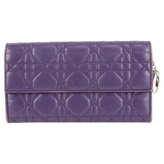 Vintage Dior Purple Quilted Cannage Bifold Long Wallet 1DR929