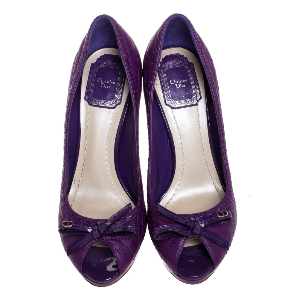 Dior Purple Quilted Cannage Leather Sweet Peep Toe Platform Pumps Size 37.5 In Good Condition In Dubai, Al Qouz 2