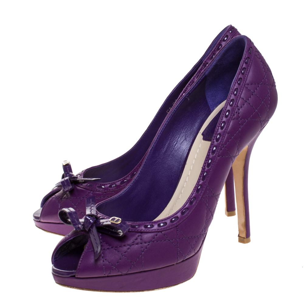 Dior Purple Quilted Cannage Leather Sweet Peep Toe Platform Pumps Size 37.5 3