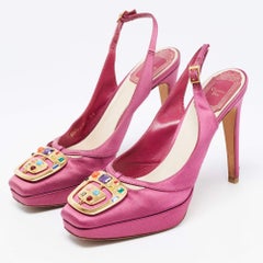 Dior Purple Satin Crystal Embellished Slingback Pumps Size 36