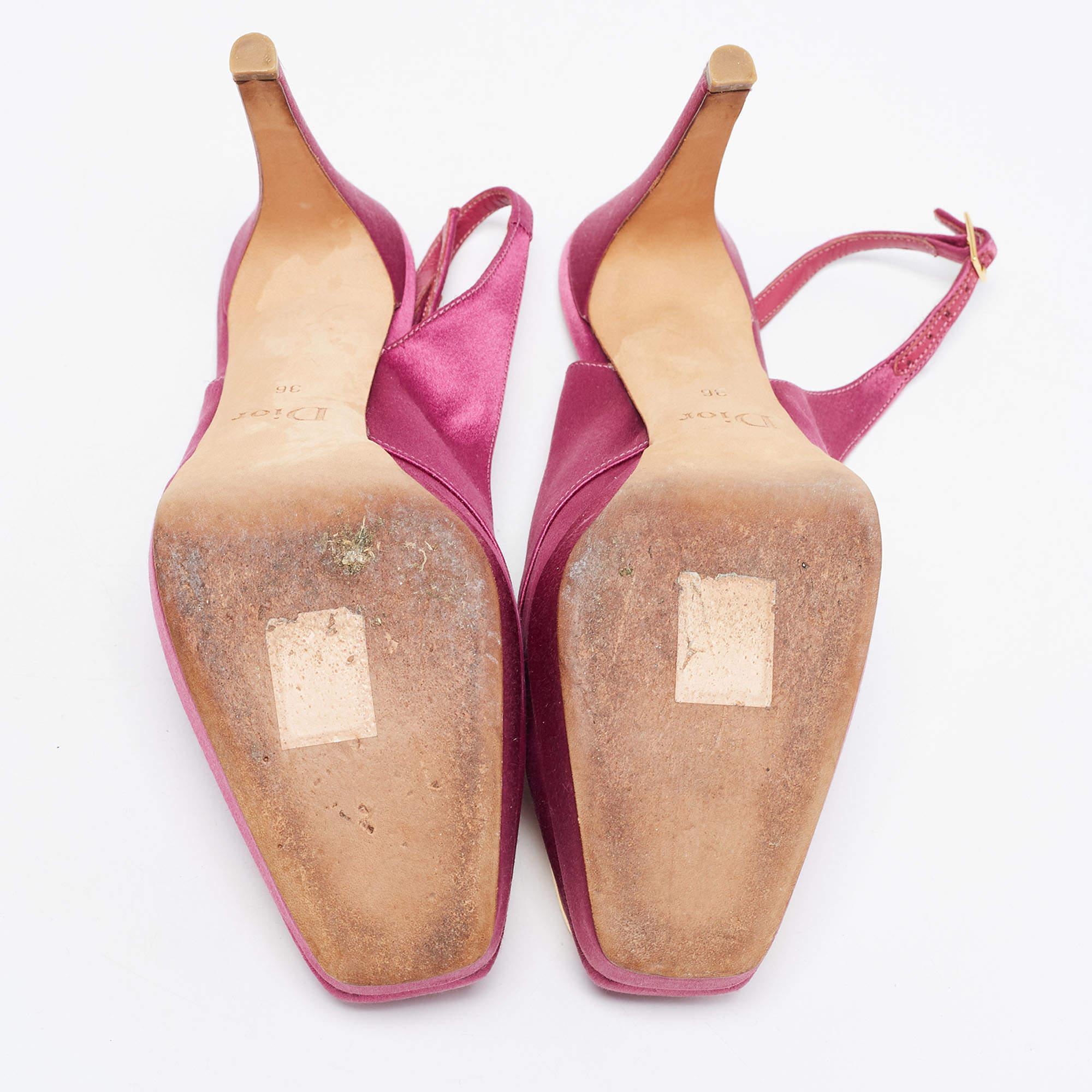 Dior Purple Satin Crystal Embellished Slingback Pumps Size 36 For Sale 2