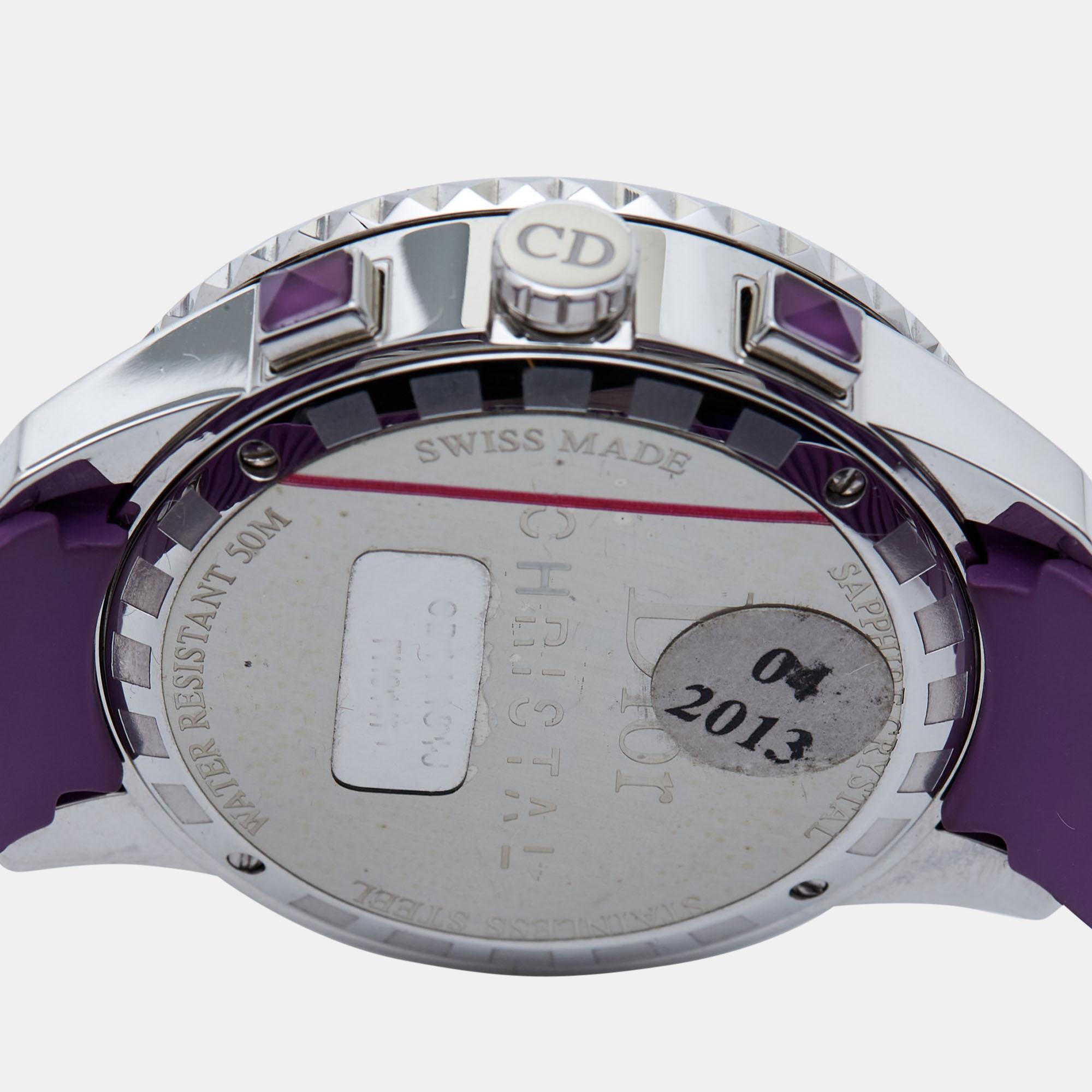 Uncut Dior Purple Stainless Steel Diamond Christal CD11431JR001 Women's Wristwatch 39 