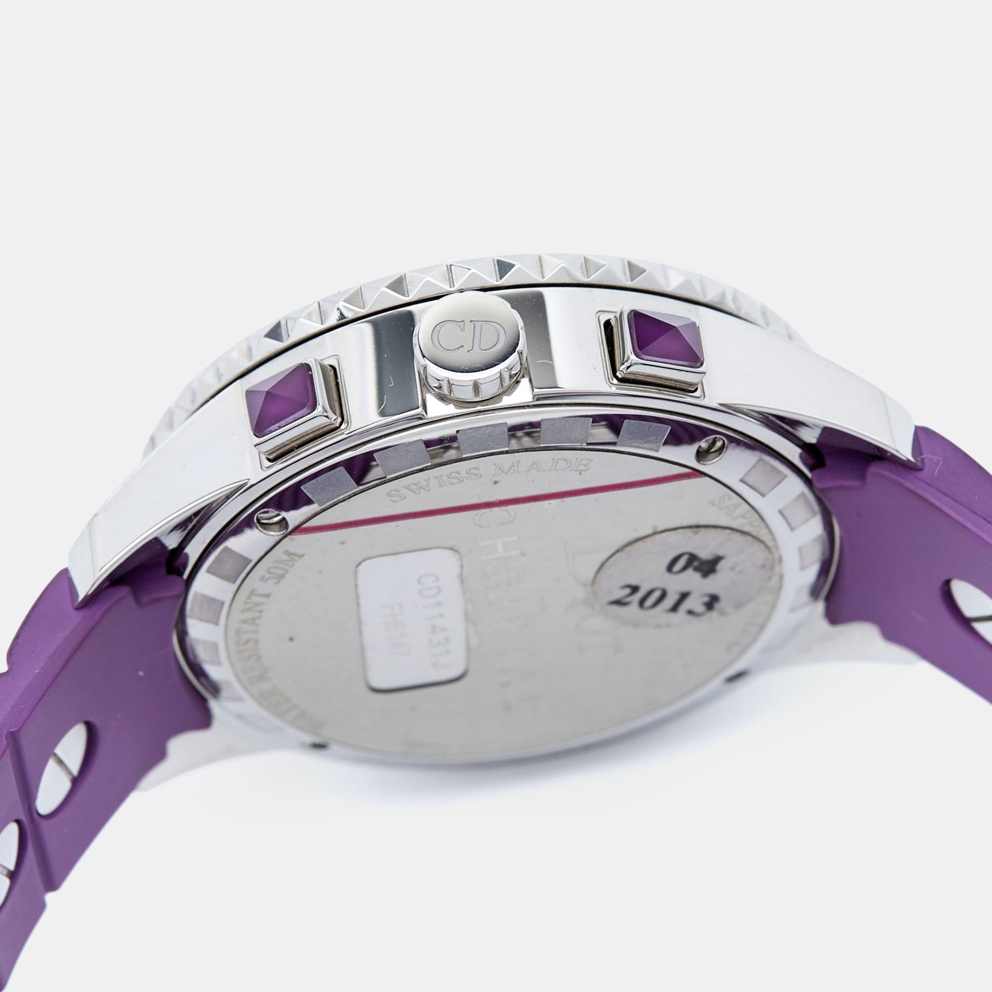 Dior Purple Stainless Steel Diamond Christal CD11431JR001 Women's Wristwatch 39  In Good Condition In Dubai, Al Qouz 2