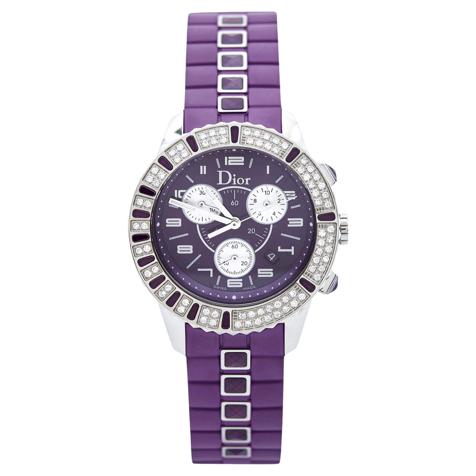 Dior Purple Stainless Steel Diamond Christal CD11431JR001 Women's Wristwatch 39 