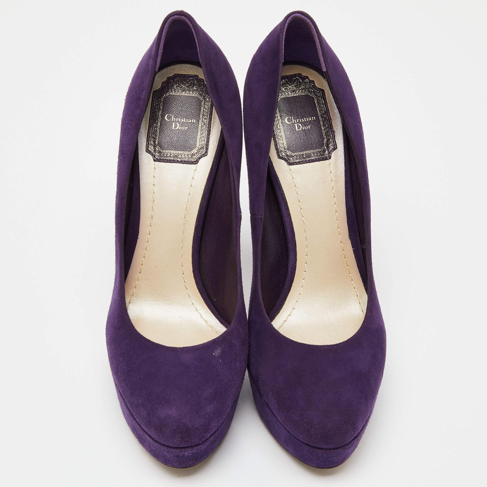 Noir Escarpins à plateforme Miss Dior en daim violet, taille 38 en vente