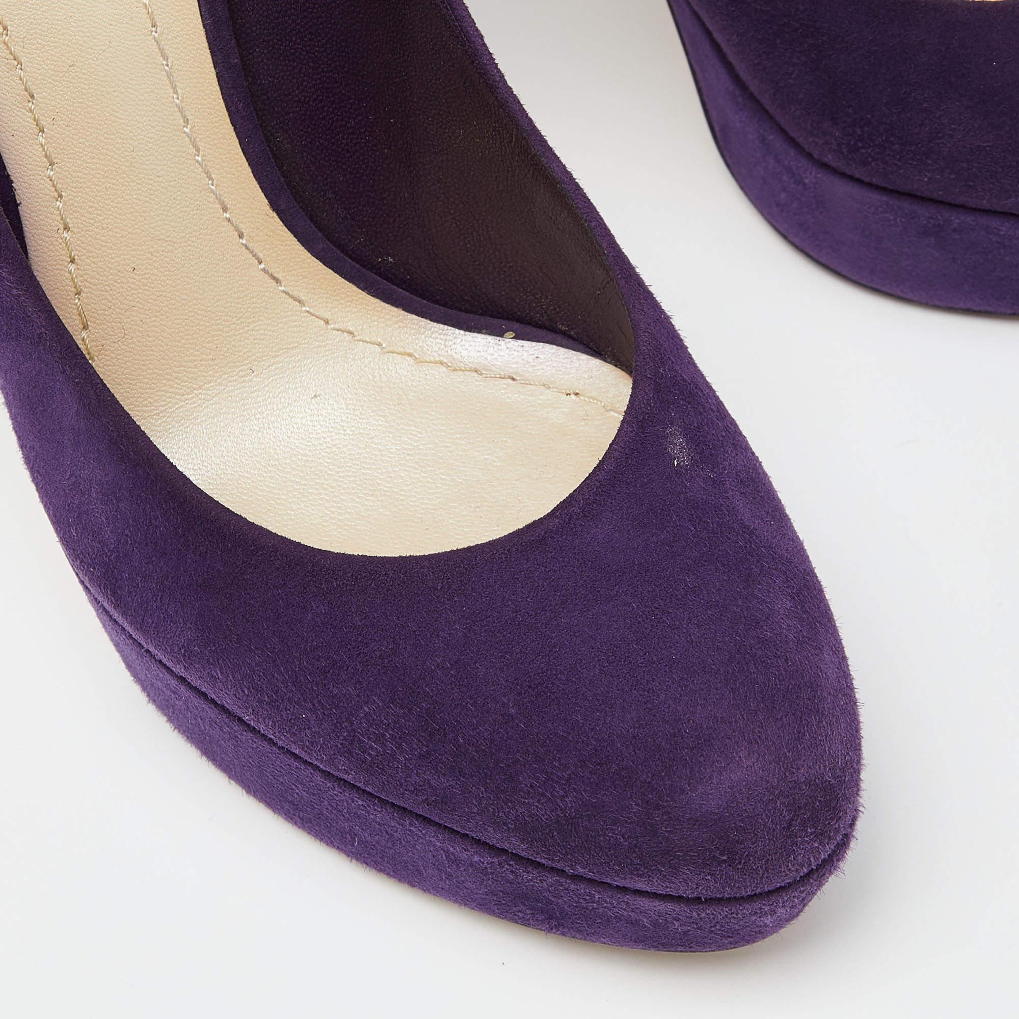 Escarpins à plateforme Miss Dior en daim violet, taille 38 en vente 2