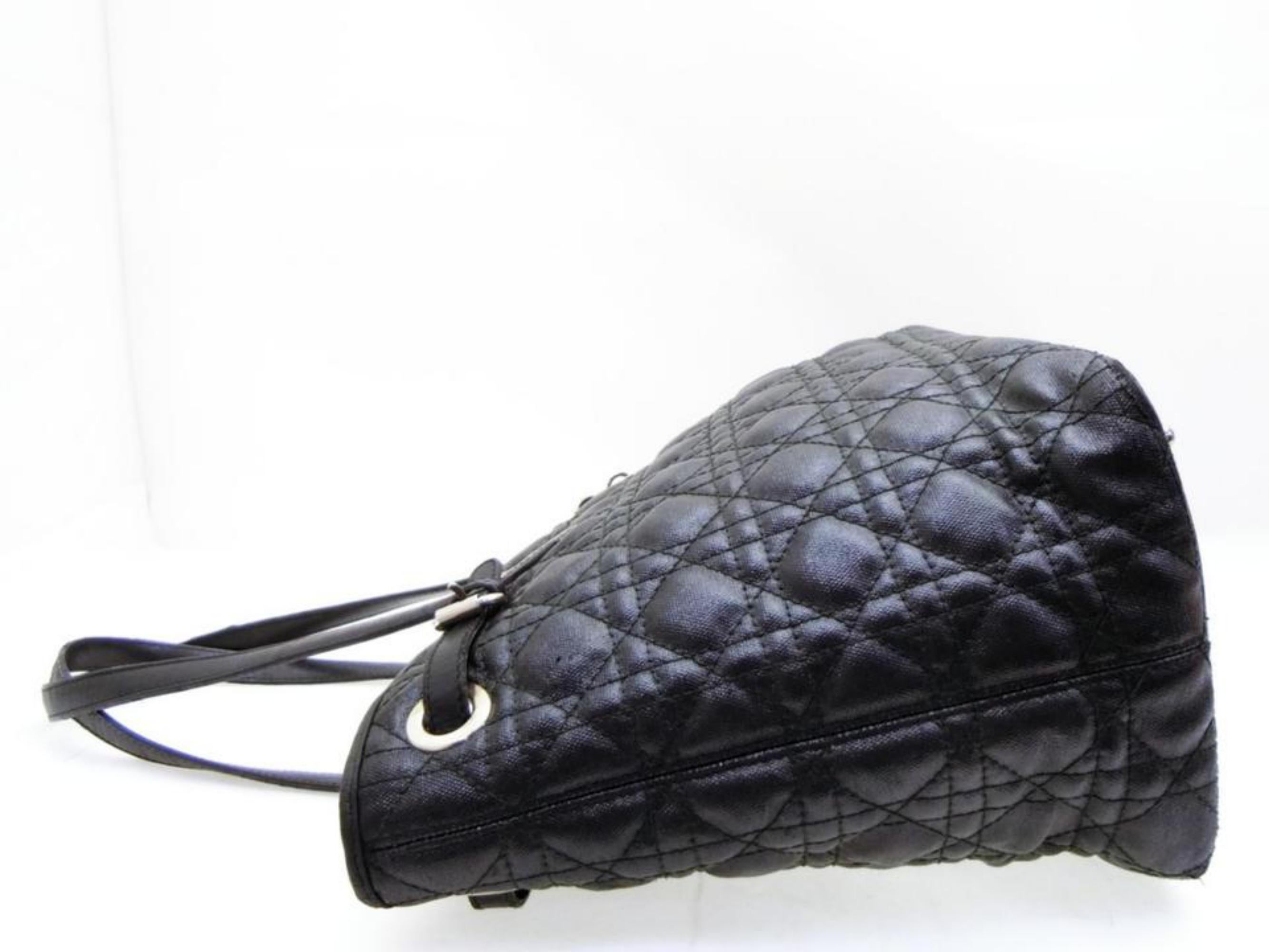 Dior Quilted Leather Cannage Shopper Tote 233793 Black Canvas Shoulder Bag For Sale 7