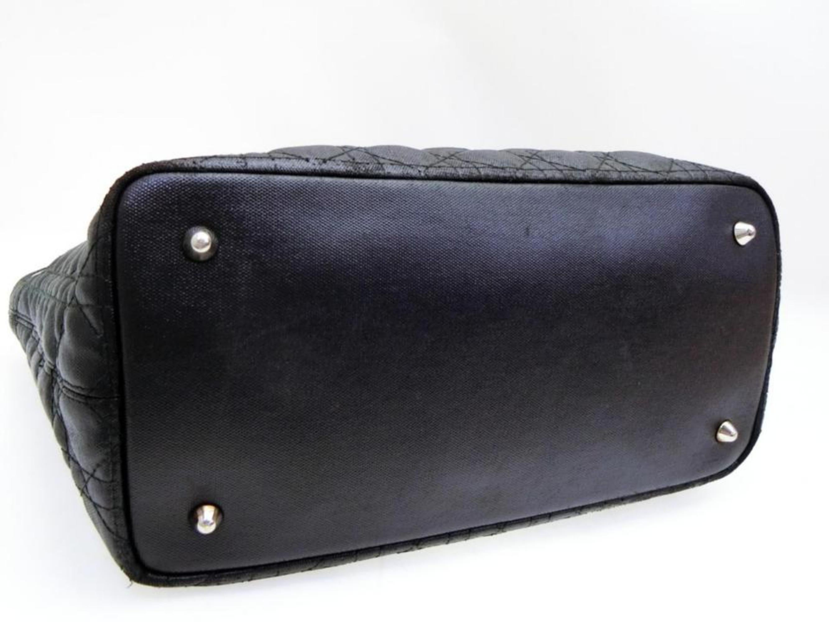 Dior Quilted Leather Cannage Shopper Tote 233793 Black Canvas Shoulder Bag For Sale 8