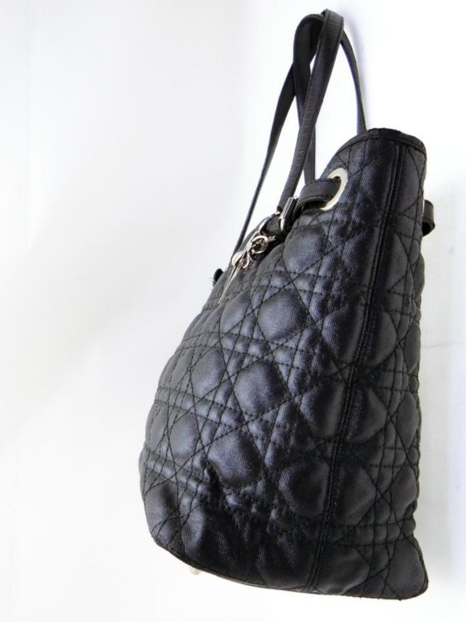 Dior Quilted Leather Cannage Shopper Tote 233793 Black Canvas Shoulder Bag For Sale 1
