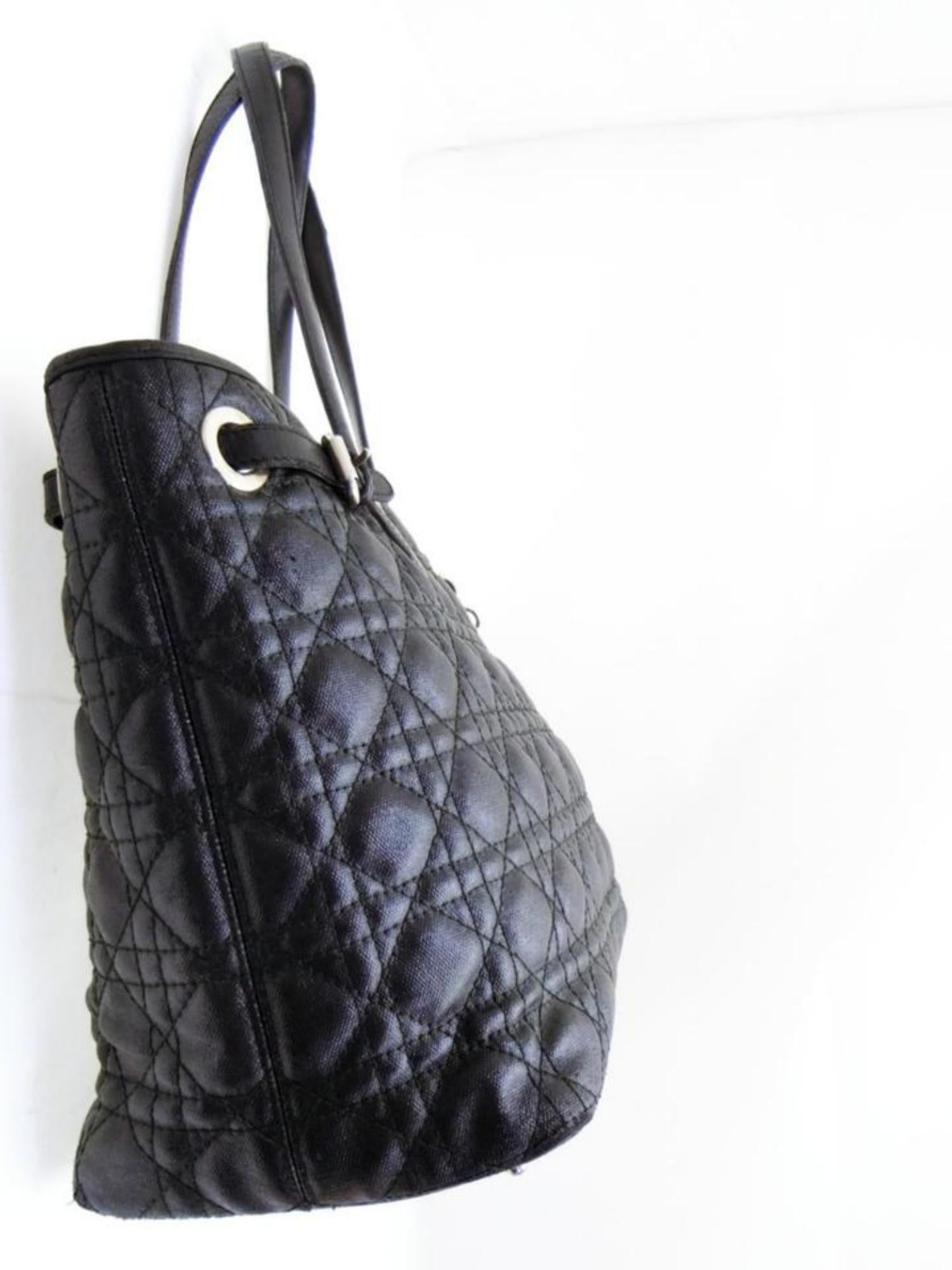 Dior Quilted Leather Cannage Shopper Tote 233793 Black Canvas Shoulder Bag For Sale 2