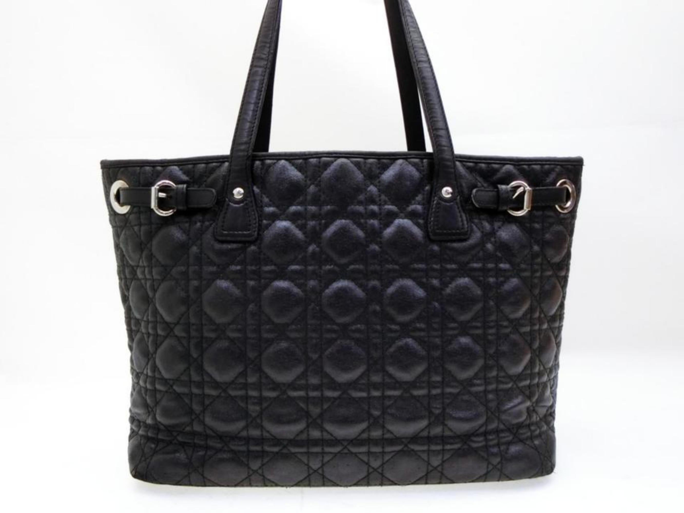 Dior Quilted Leather Cannage Shopper Tote 233793 Black Canvas Shoulder Bag For Sale 3