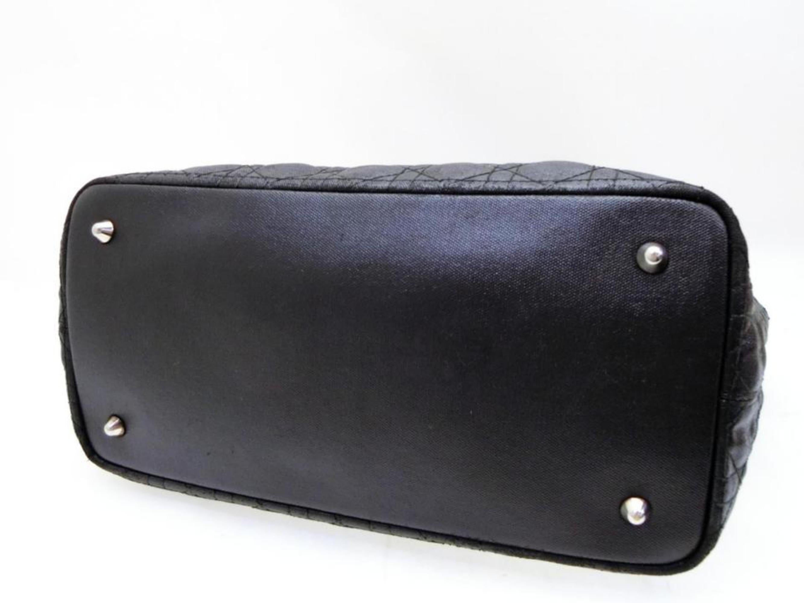 Dior Quilted Leather Cannage Shopper Tote 233793 Black Canvas Shoulder Bag For Sale 5