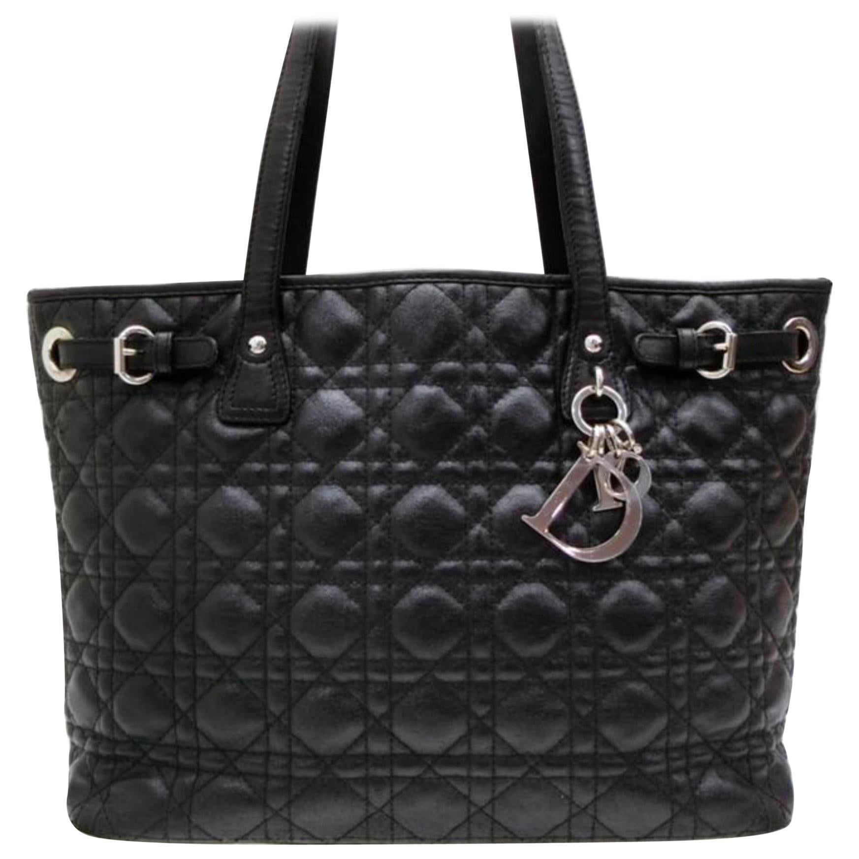 Dior Quilted Leather Cannage Shopper Tote 233793 Black Canvas Shoulder Bag For Sale