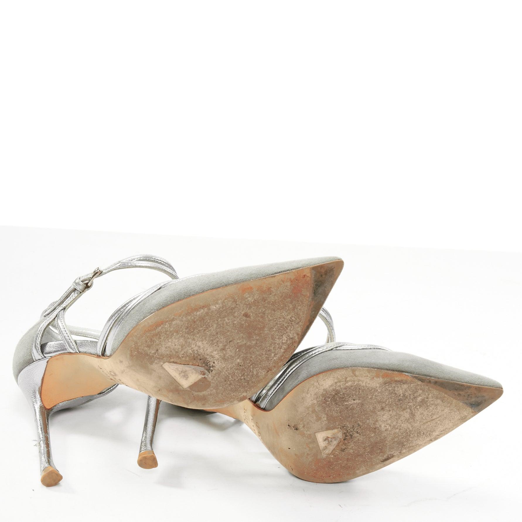 DIOR Raf Simons grey suede metallic silver trims strappy pumps EU35.5 For Sale 6