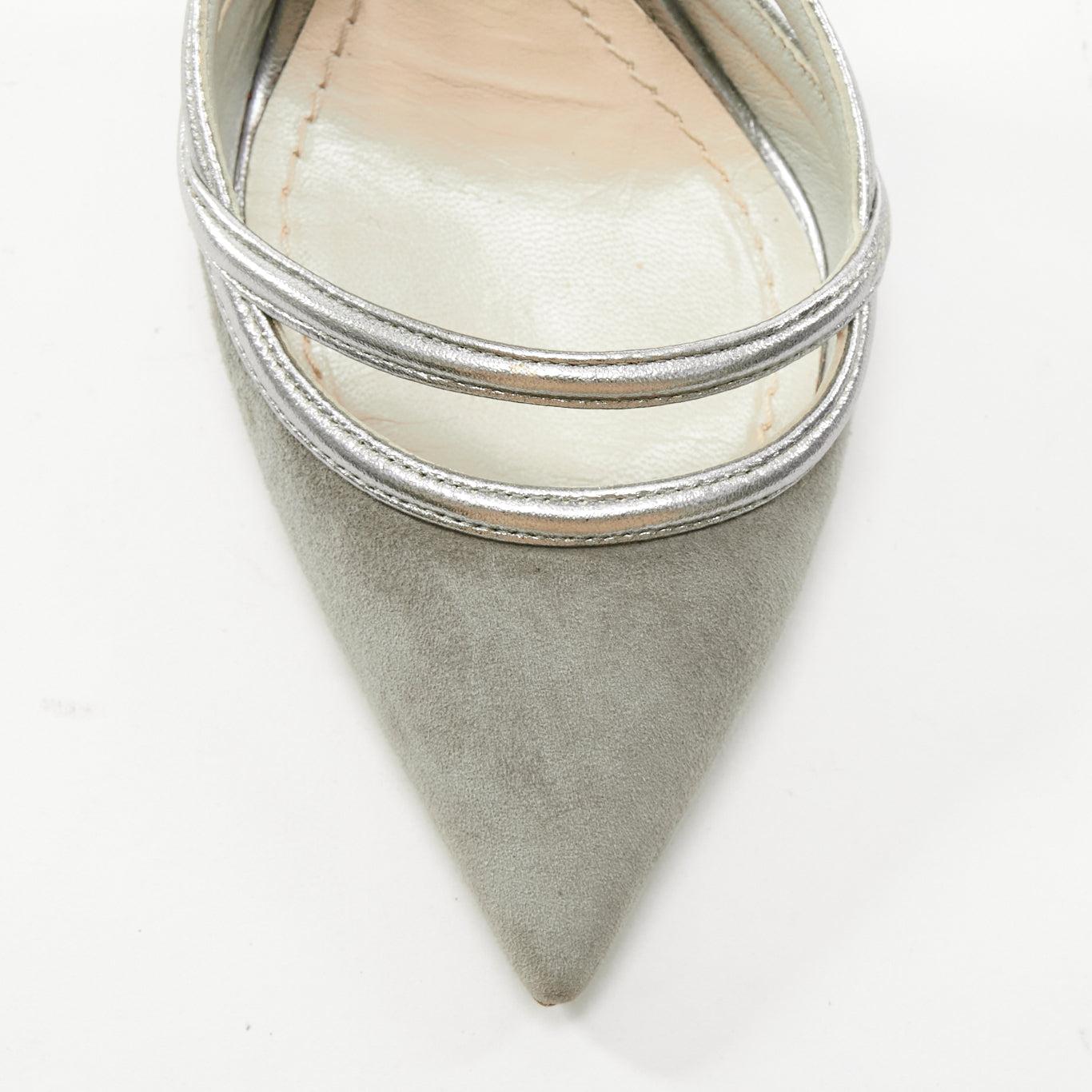 DIOR Raf Simons grey suede metallic silver trims strappy pumps EU35.5 For Sale 1