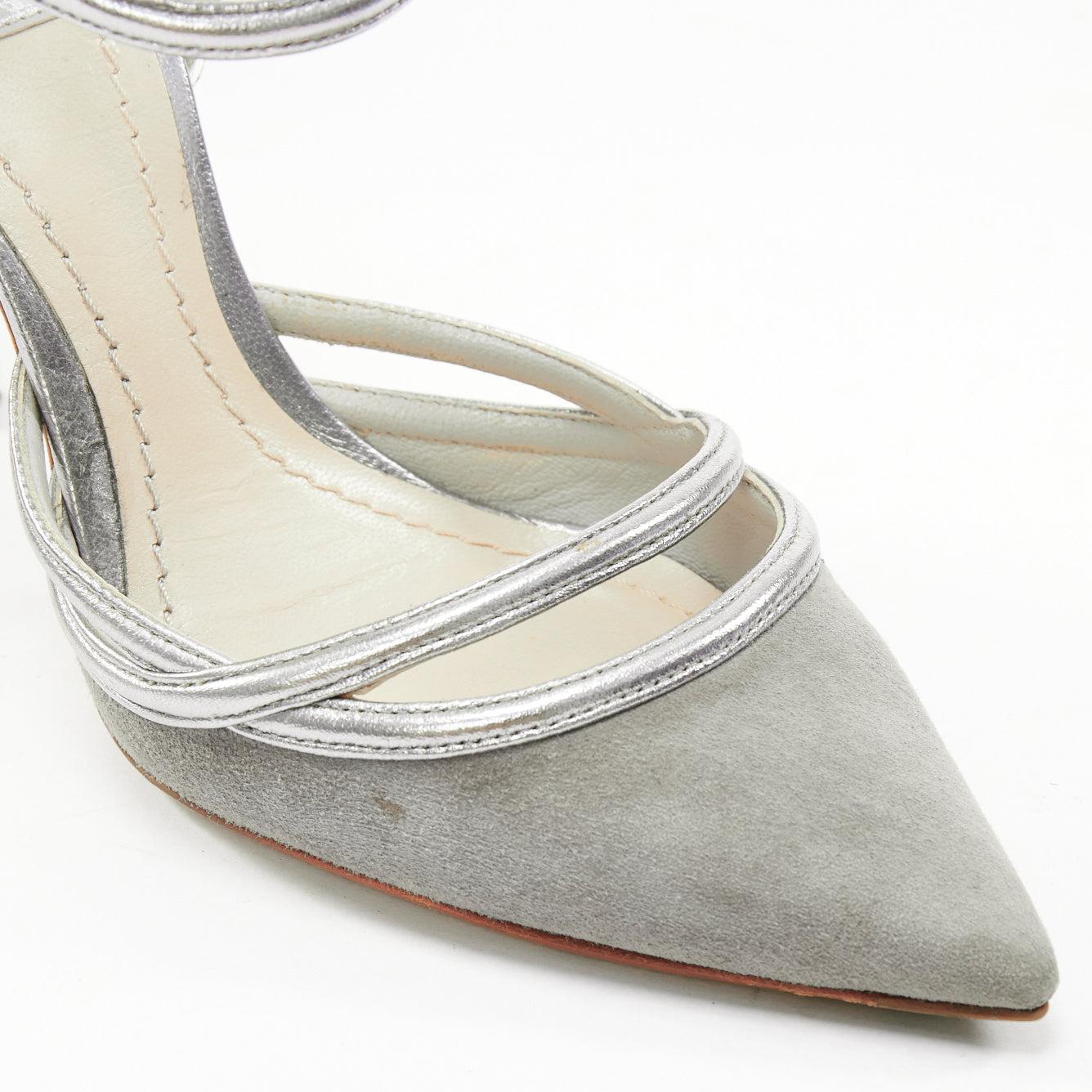 DIOR Raf Simons grey suede metallic silver trims strappy pumps EU35.5 For Sale 2