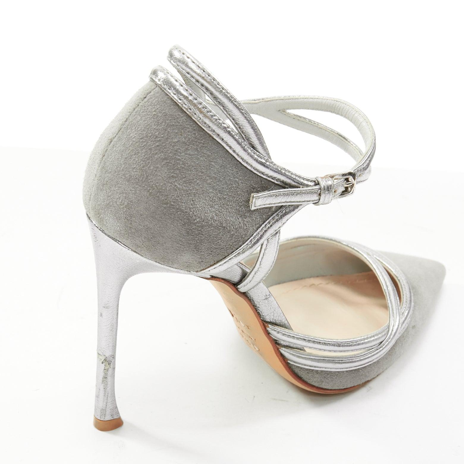 DIOR Raf Simons grey suede metallic silver trims strappy pumps EU35.5 For Sale 3