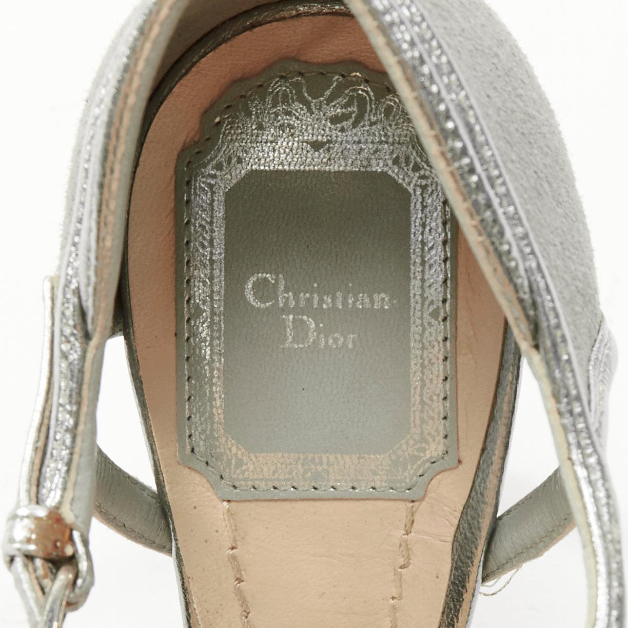 DIOR Raf Simons grey suede metallic silver trims strappy pumps EU35.5 For Sale 4