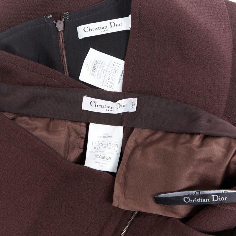 DIOR RAF SIMONS maroon brown virgin wool panel slit cut-out top bottom set FR38 7