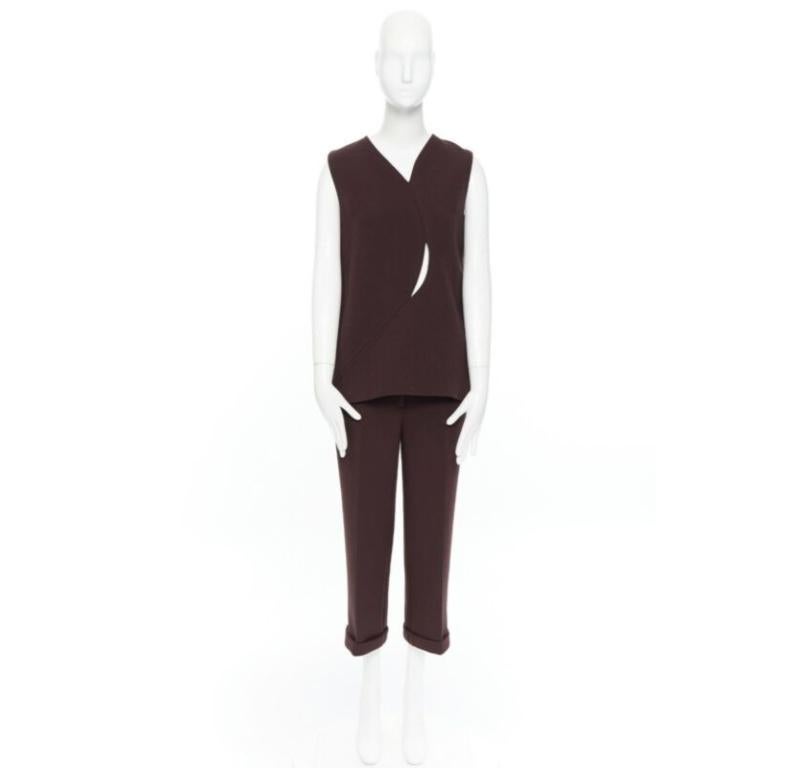 Black DIOR RAF SIMONS maroon brown virgin wool panel slit cut-out top bottom set FR38