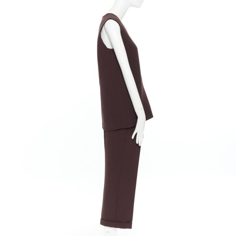 Women's DIOR RAF SIMONS maroon brown virgin wool panel slit cut-out top bottom set FR38