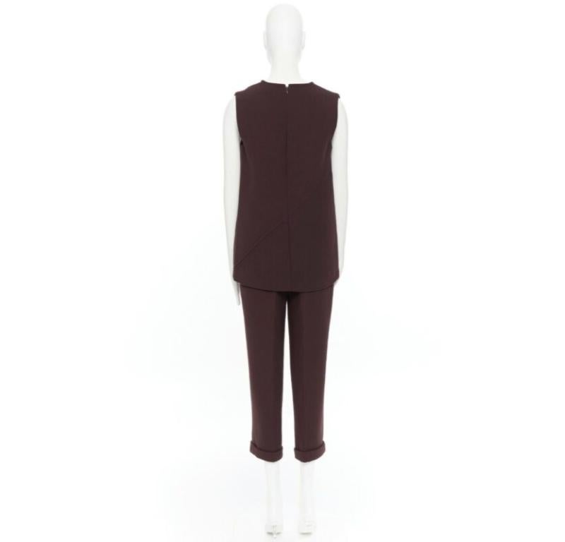 DIOR RAF SIMONS maroon brown virgin wool panel slit cut-out top bottom set FR38 1
