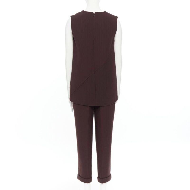 DIOR RAF SIMONS maroon brown virgin wool panel slit cut-out top bottom set FR38 2