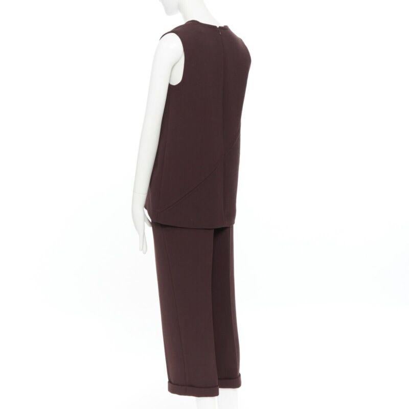 DIOR RAF SIMONS maroon brown virgin wool panel slit cut-out top bottom set FR38 3