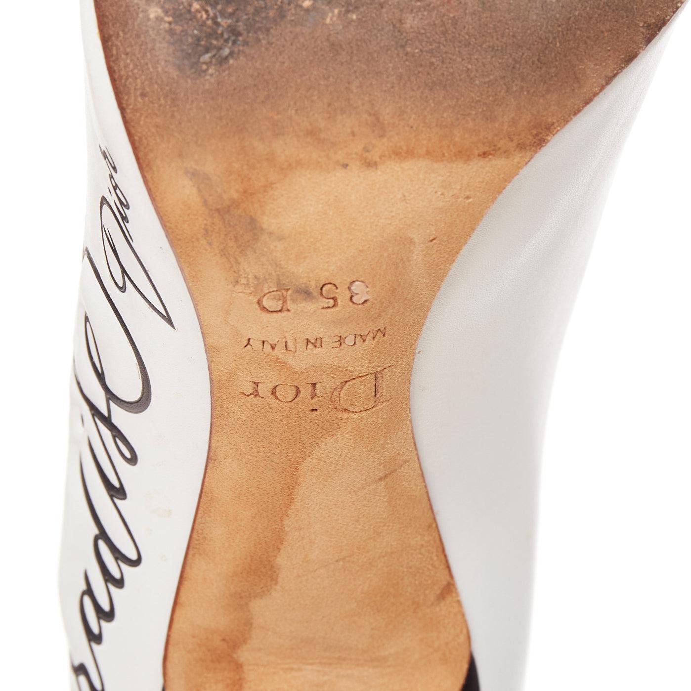 DIOR Raf Simons Paradise white leather cursive logo emboss pumps EU35 6