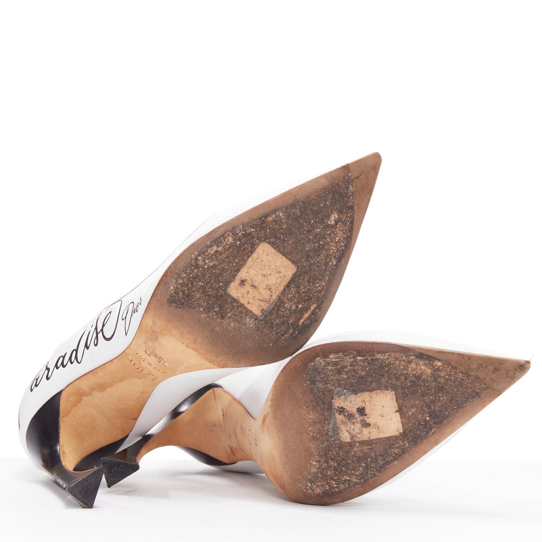 DIOR Raf Simons Paradise white leather cursive logo emboss pumps EU35 7