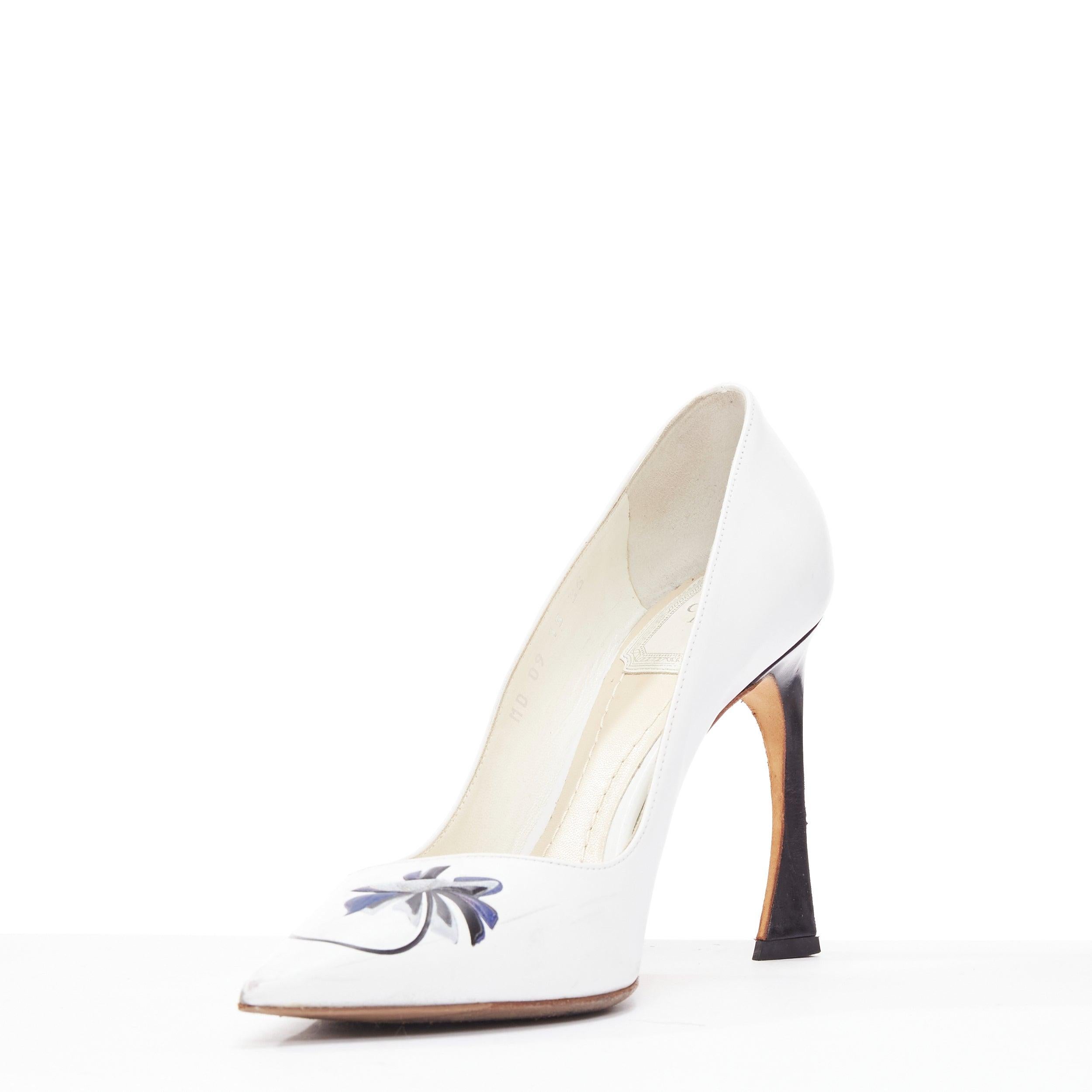 Women's DIOR Raf Simons Paradise white leather cursive logo emboss pumps EU35