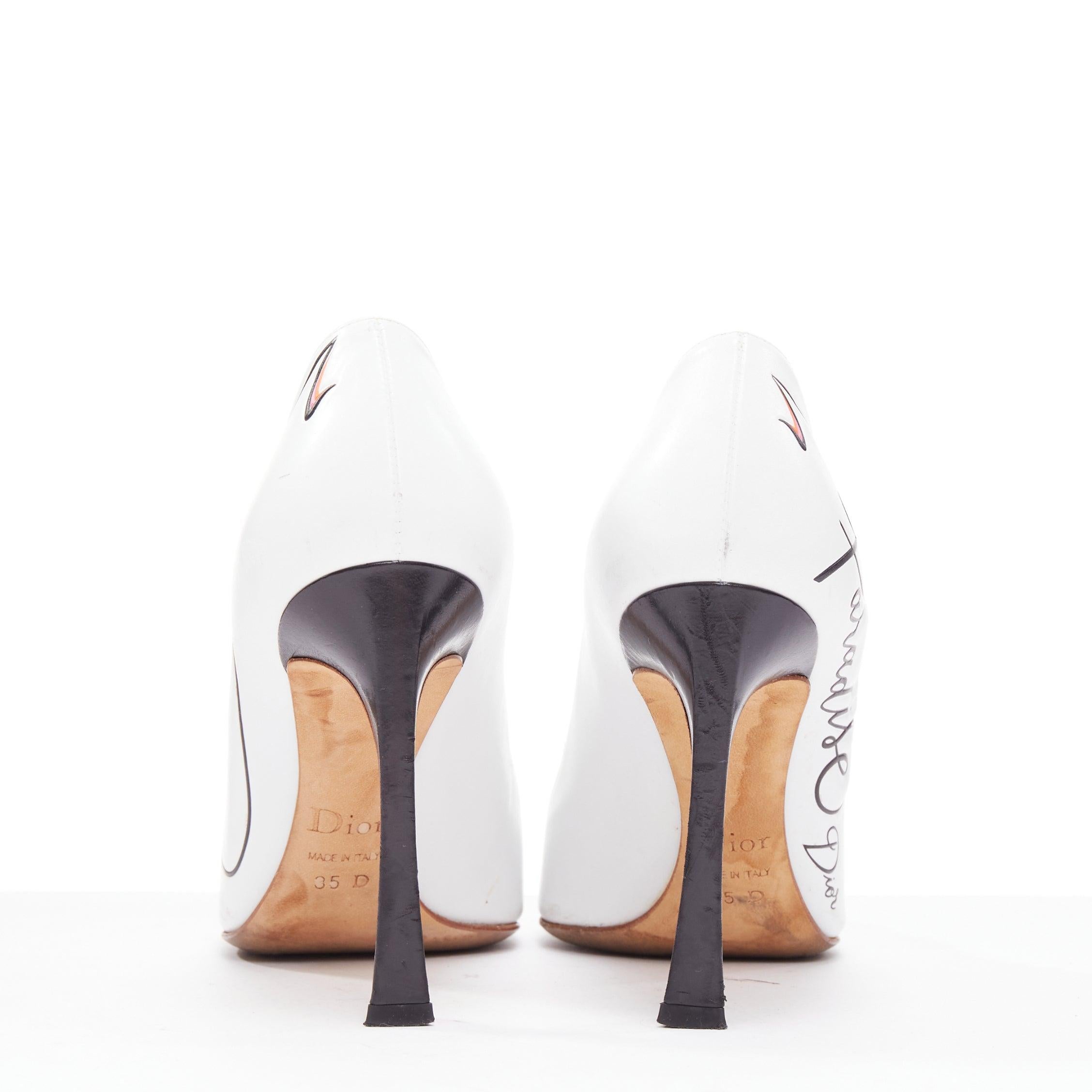 DIOR Raf Simons Paradise white leather cursive logo emboss pumps EU35 1