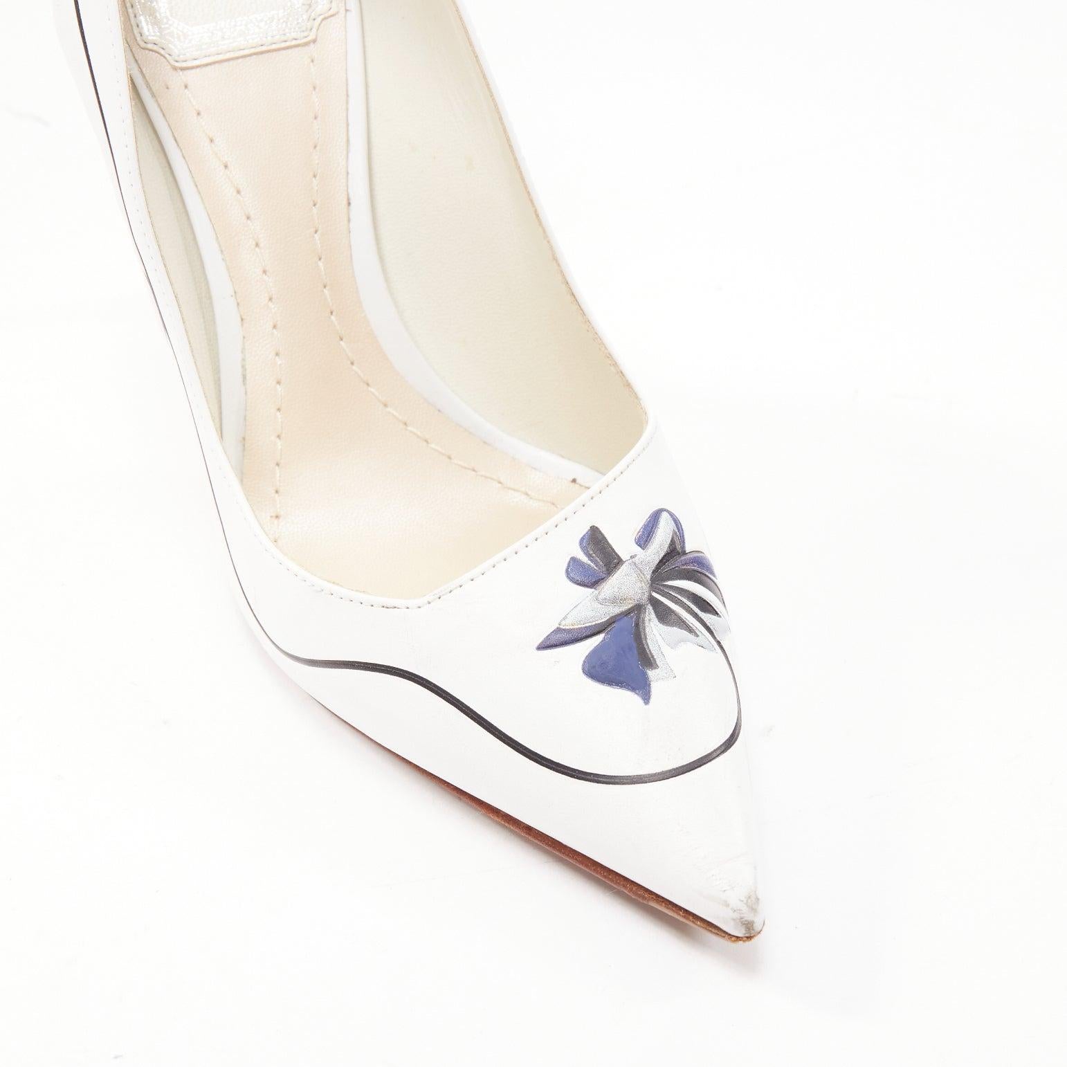 DIOR Raf Simons Paradise white leather cursive logo emboss pumps EU35 3