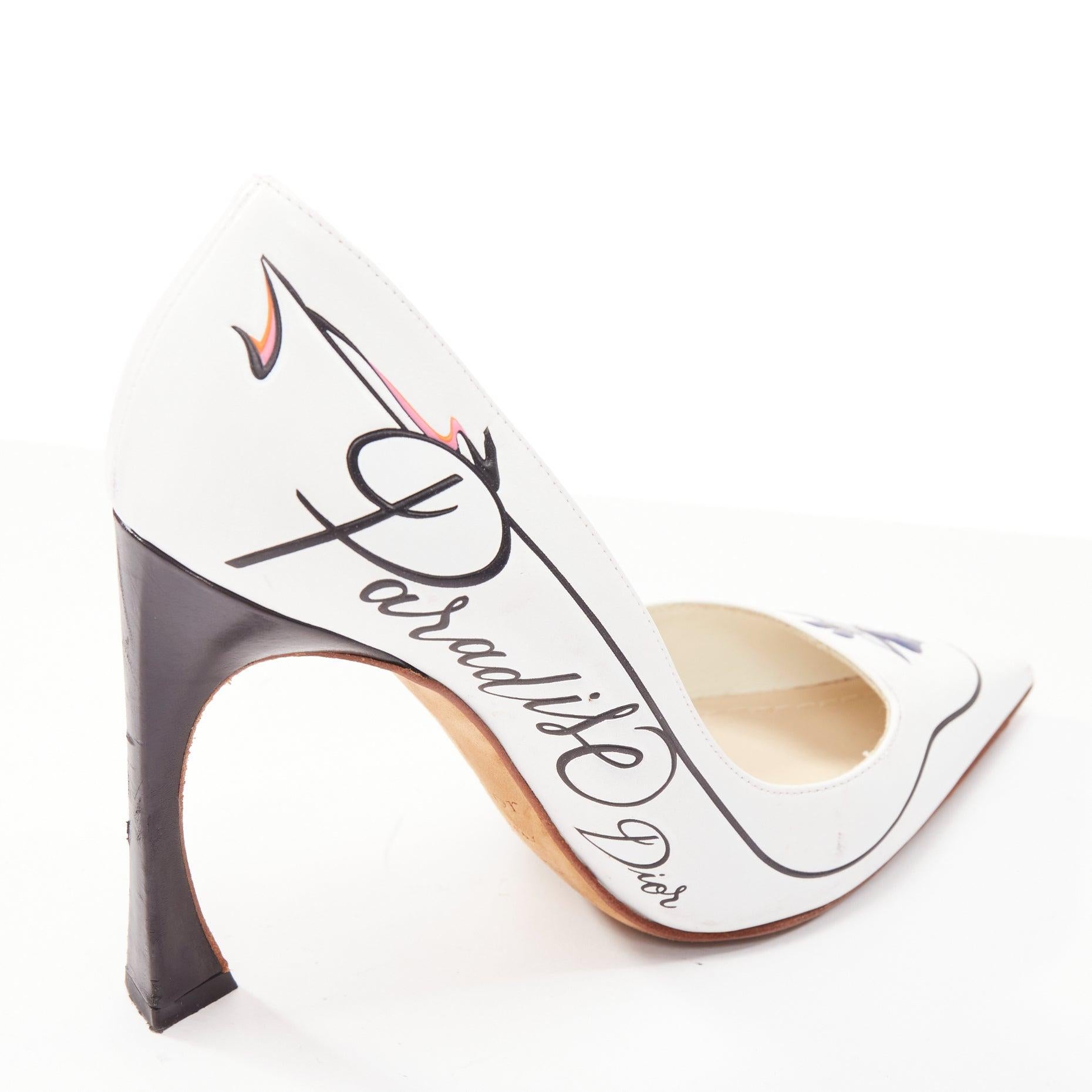 DIOR Raf Simons Paradise white leather cursive logo emboss pumps EU35 4