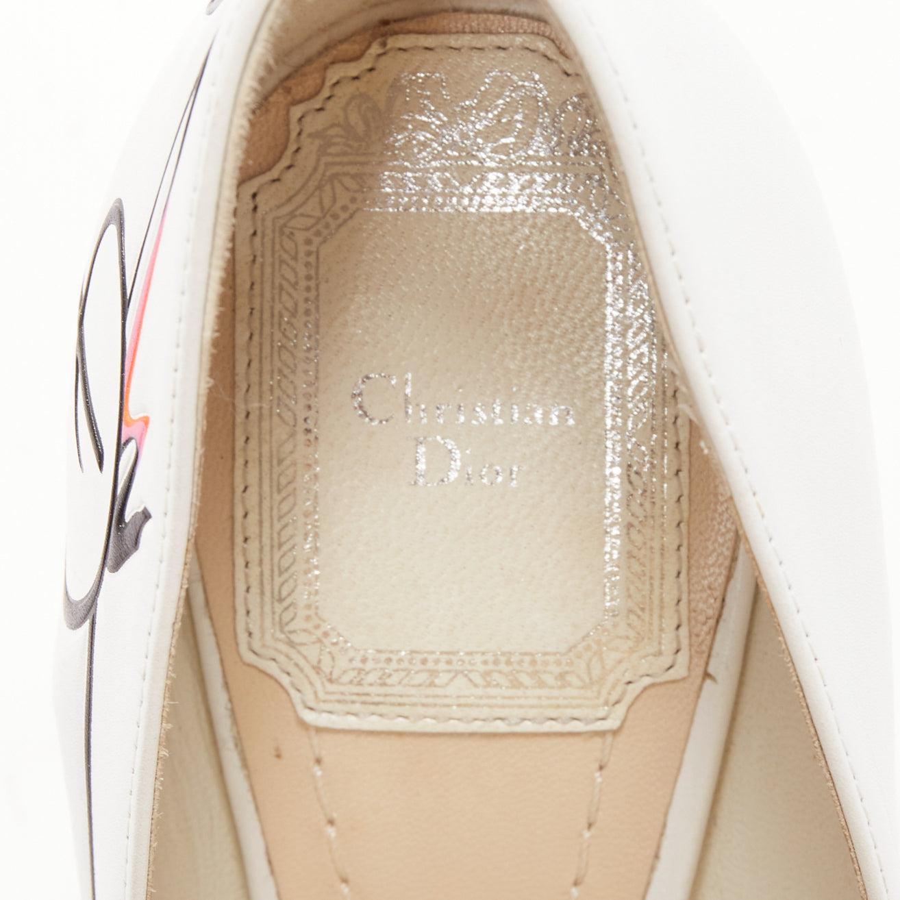 DIOR Raf Simons Paradise white leather cursive logo emboss pumps EU35 5