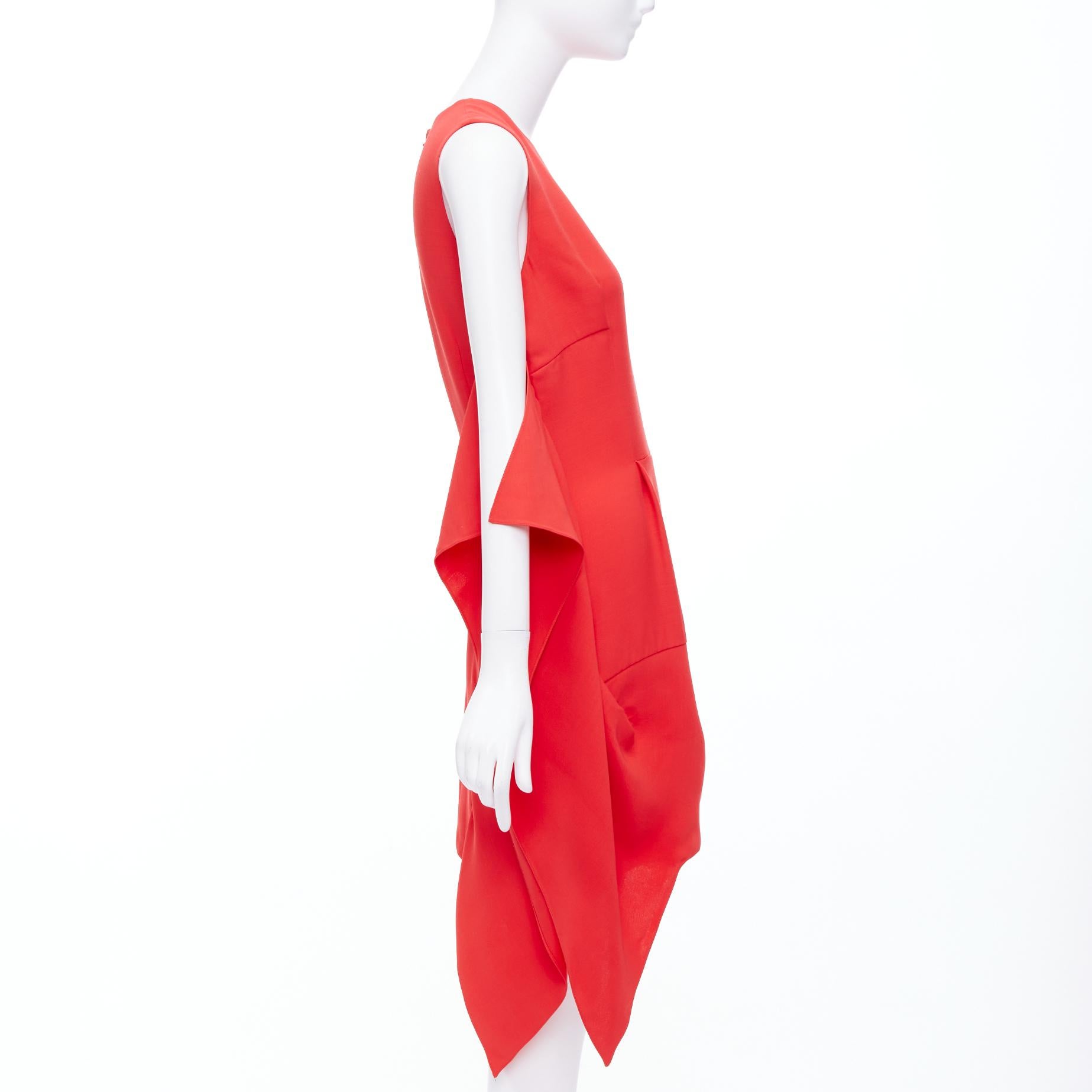DIOR Raf Simons lana roja drapeado lateral cuello redondo mini vestido largo FR38 M Rojo en venta