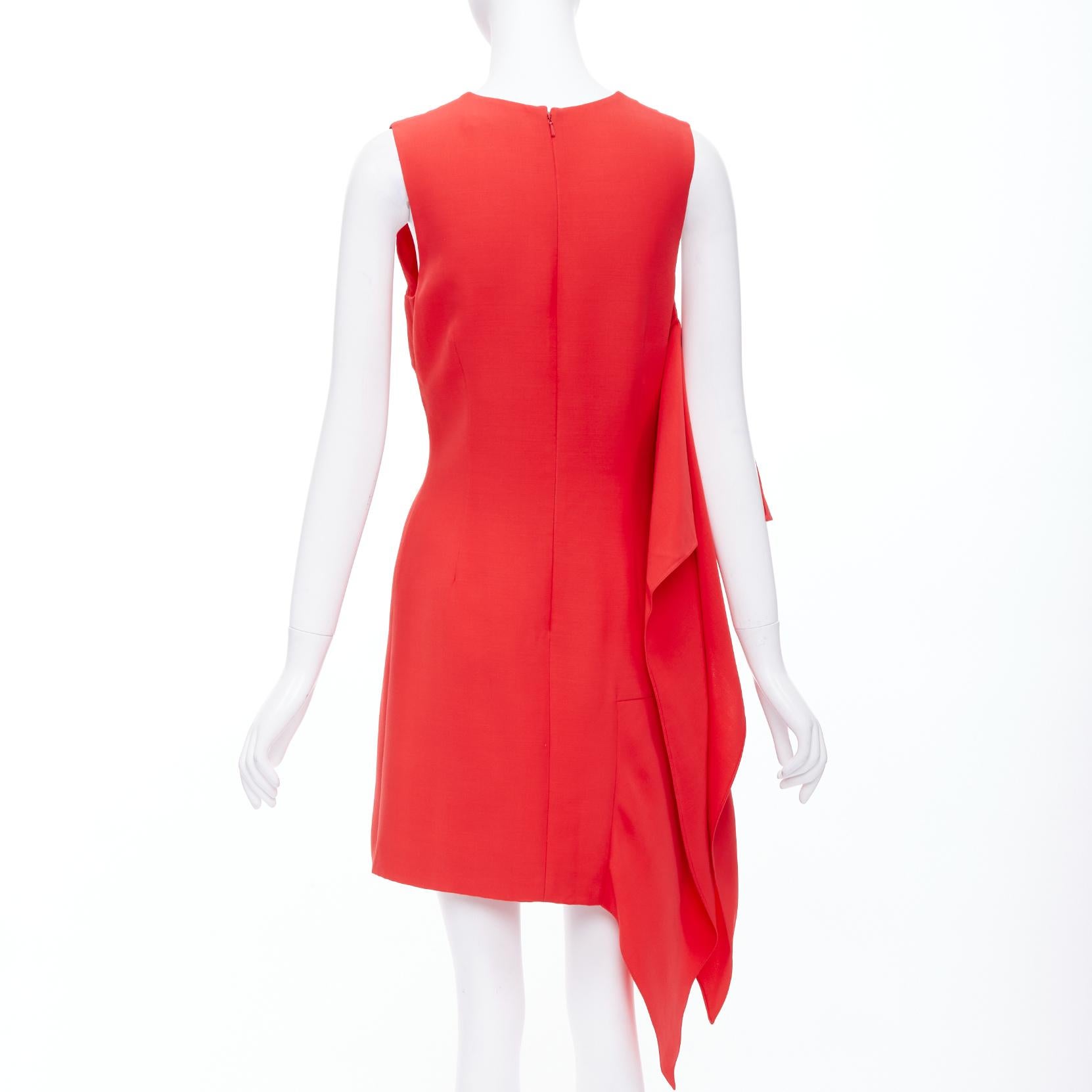 DIOR Raf Simons lana roja drapeado lateral cuello redondo mini vestido largo FR38 M en Excelente estado para la venta en Hong Kong, NT