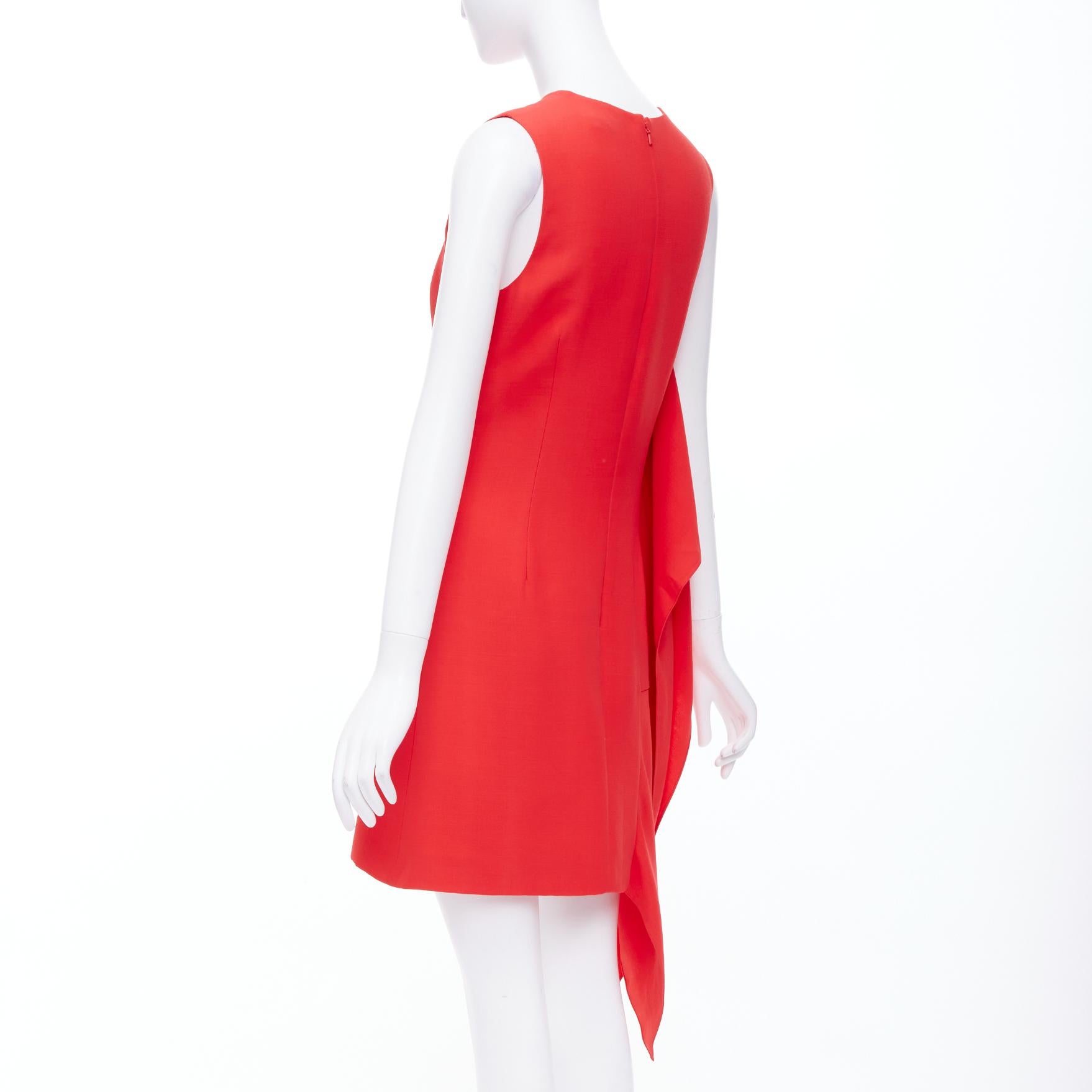 De las mujeres DIOR Raf Simons lana roja drapeado lateral cuello redondo mini vestido largo FR38 M en venta