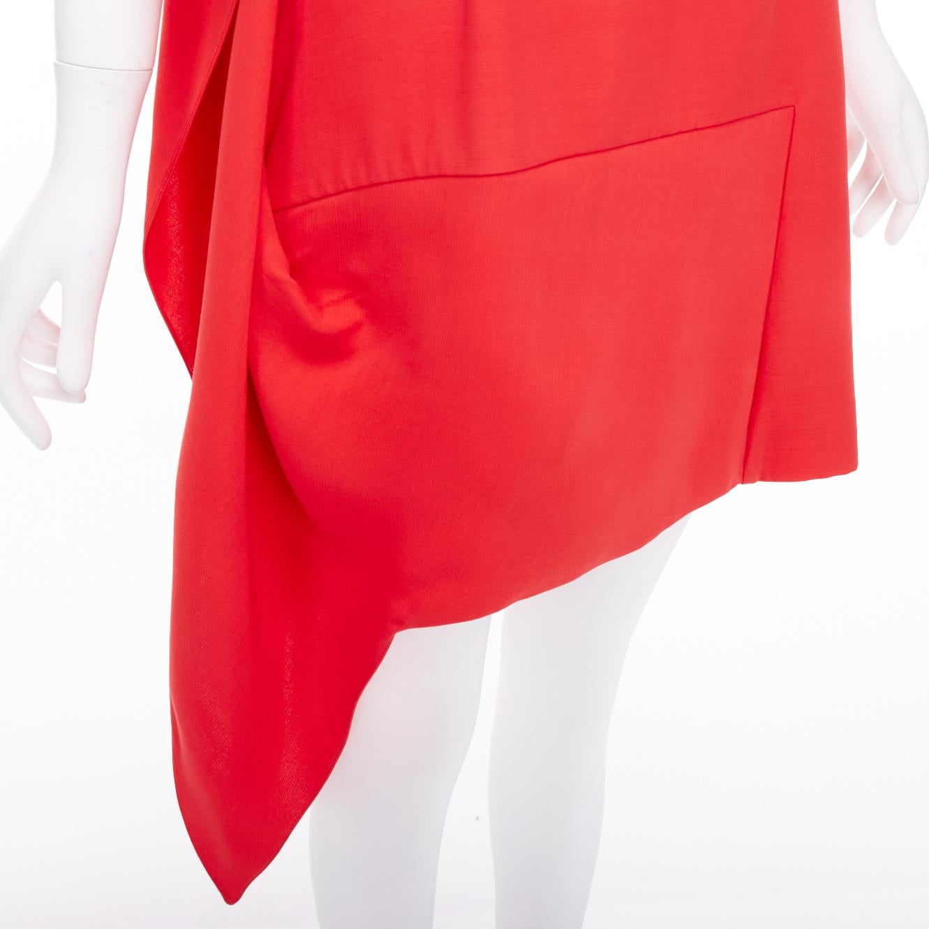 DIOR Raf Simons lana roja drapeado lateral cuello redondo mini vestido largo FR38 M en venta 1