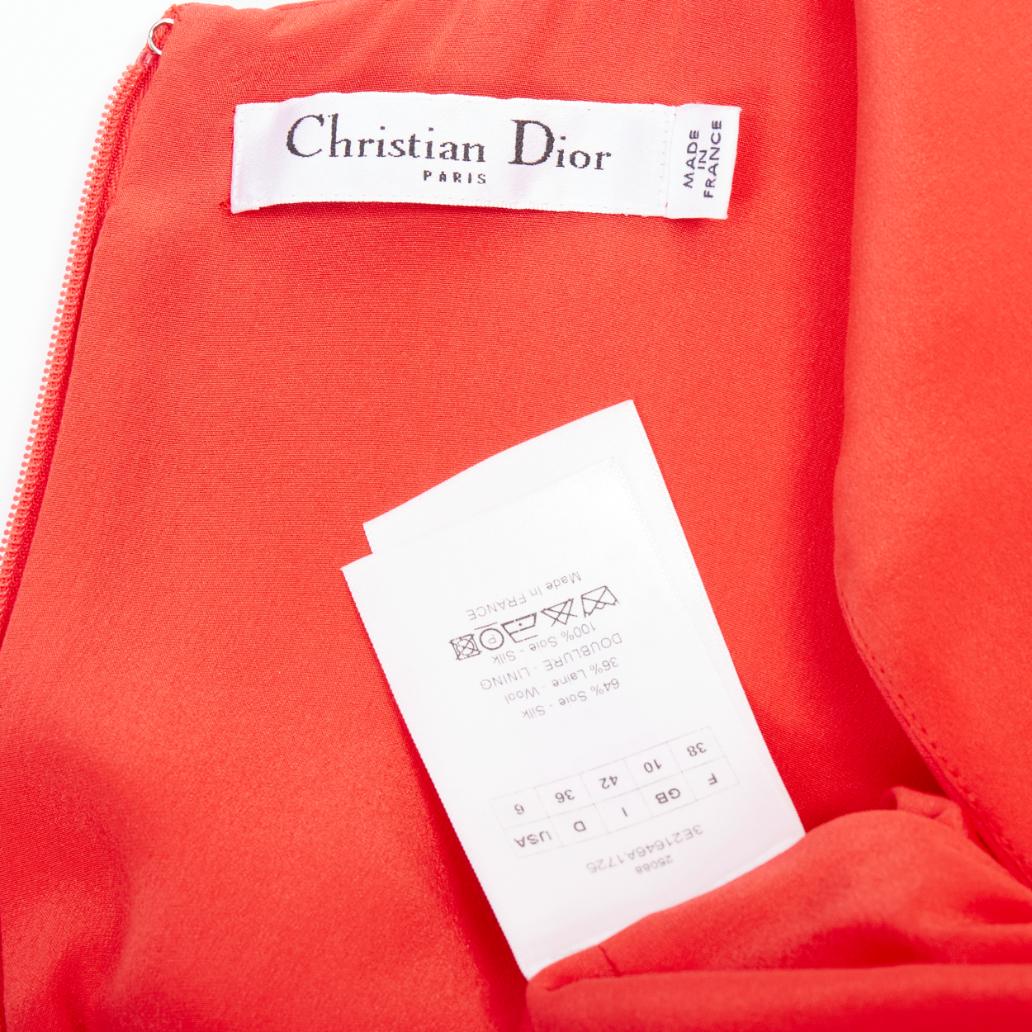 DIOR Raf Simons lana roja drapeado lateral cuello redondo mini vestido largo FR38 M en venta 2
