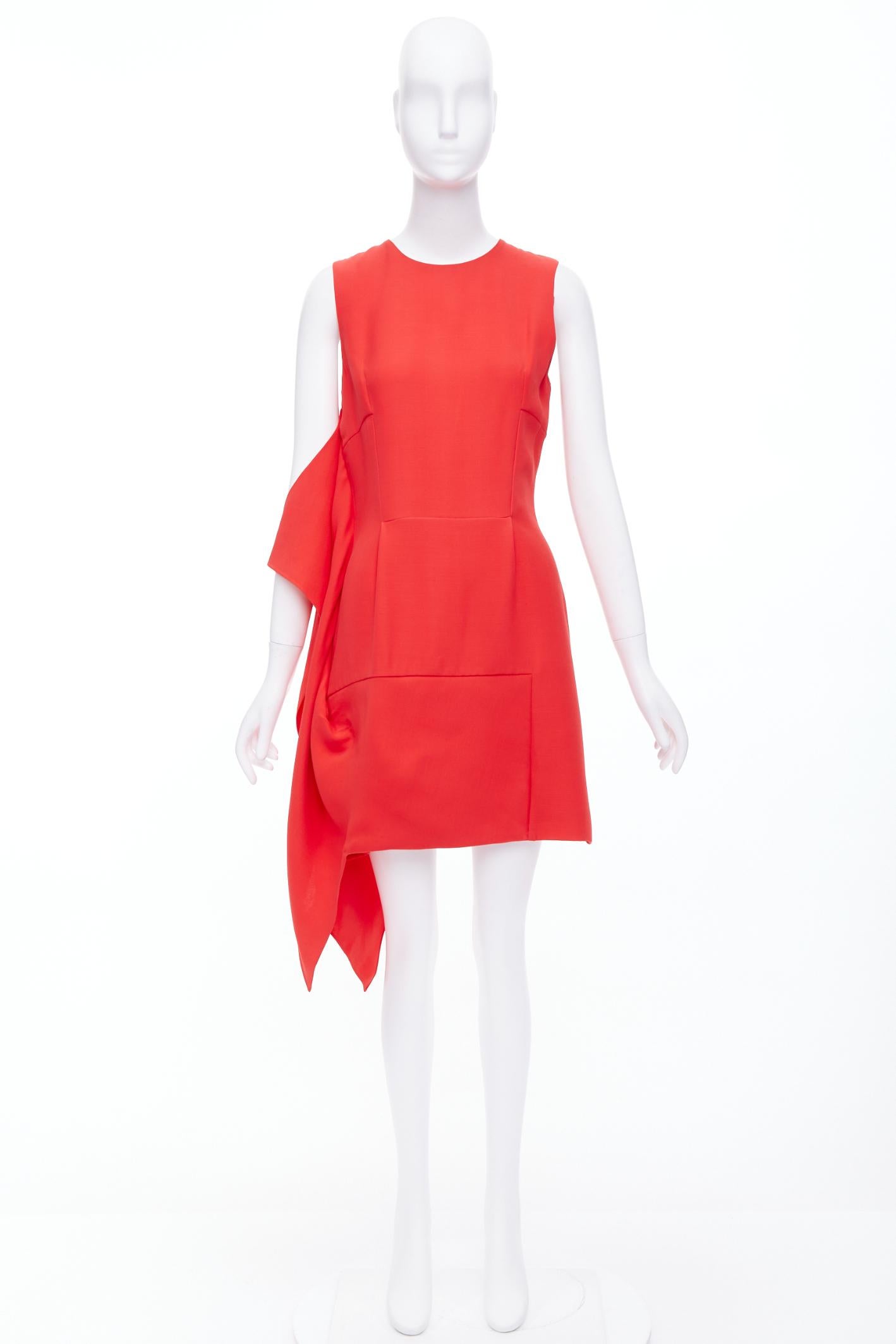 DIOR Raf Simons lana roja drapeado lateral cuello redondo mini vestido largo FR38 M en venta 3