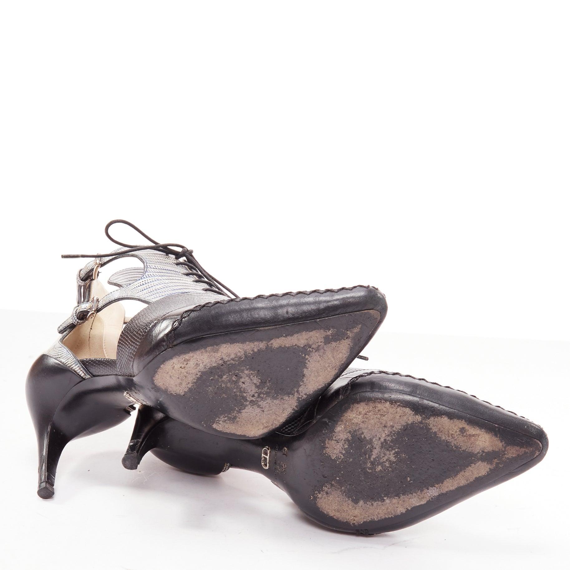 DIOR Raf Simons Pasarela azul metálico negro escamas en relieve botines recortados EU36 en venta 7