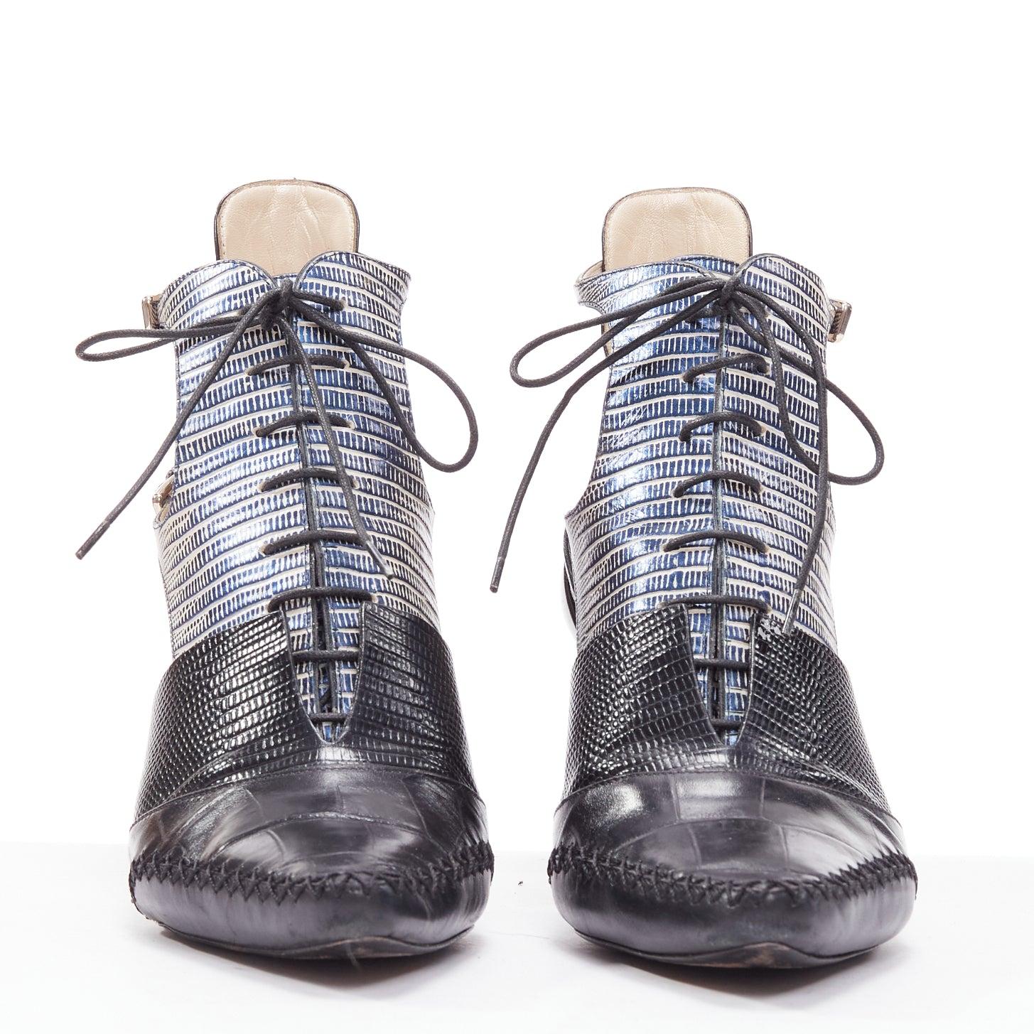 DIOR Raf Simons Pasarela azul metálico negro escamas en relieve botines recortados EU36 Gris en venta