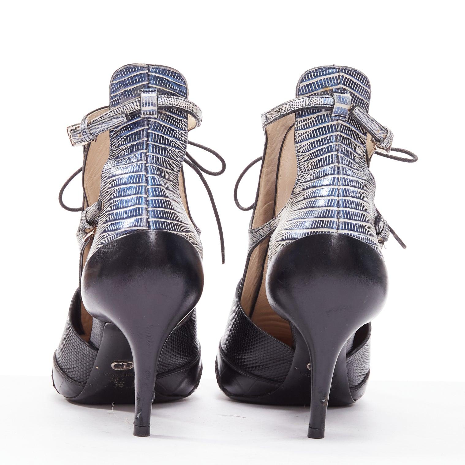 De las mujeres DIOR Raf Simons Pasarela azul metálico negro escamas en relieve botines recortados EU36 en venta