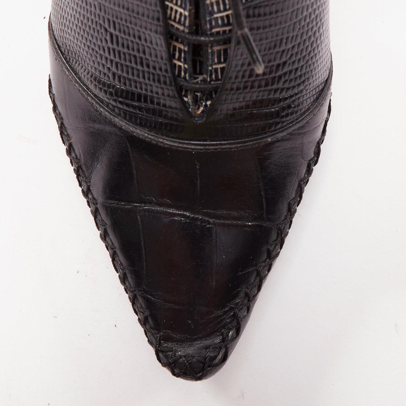 DIOR Raf Simons Pasarela azul metálico negro escamas en relieve botines recortados EU36 en venta 1