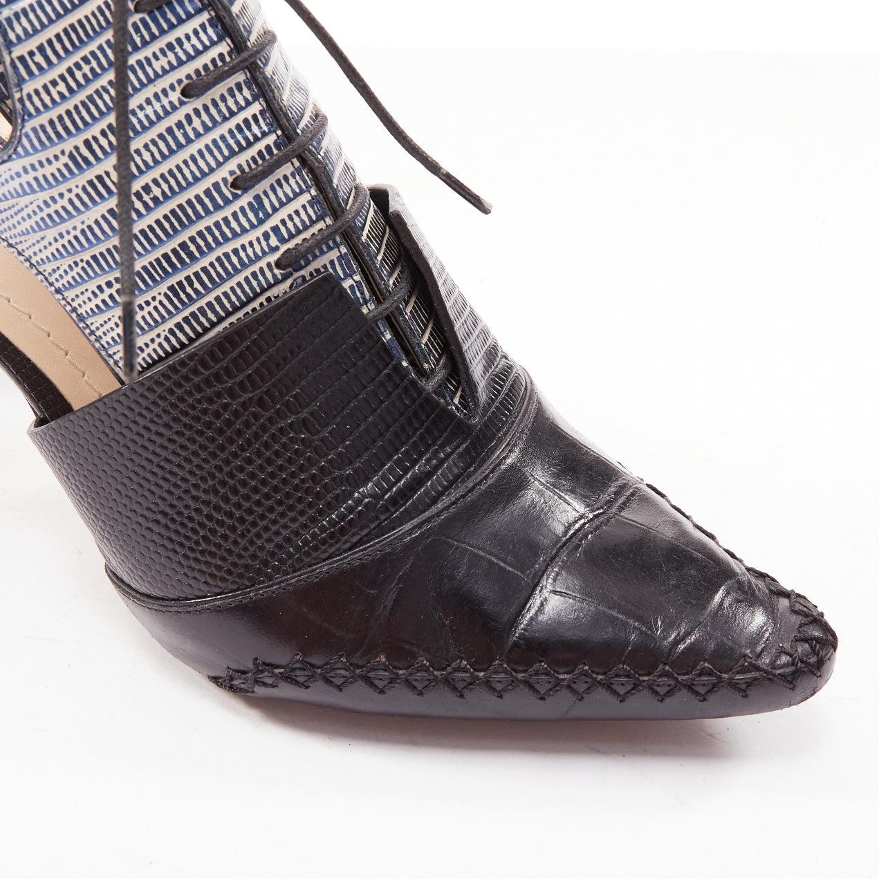 DIOR Raf Simons Pasarela azul metálico negro escamas en relieve botines recortados EU36 en venta 2