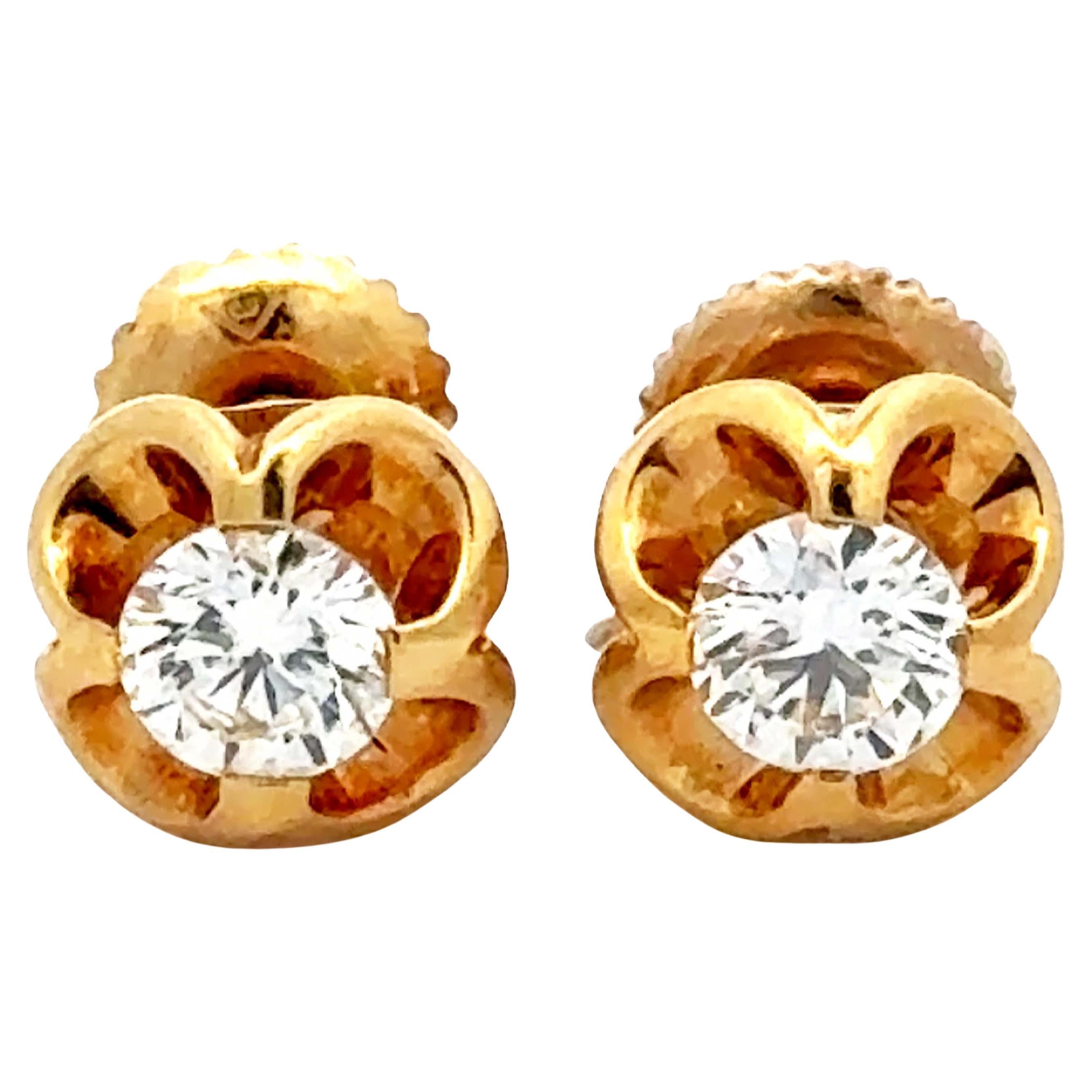 DIOR Rare Vintage Diamond Flower Earrings 18K Yellow Gold