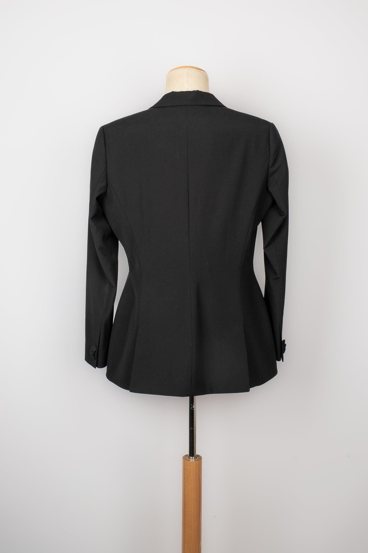 Dior Raw Wool and Black Silk Smoking Jacket, 2003 In Excellent Condition For Sale In SAINT-OUEN-SUR-SEINE, FR